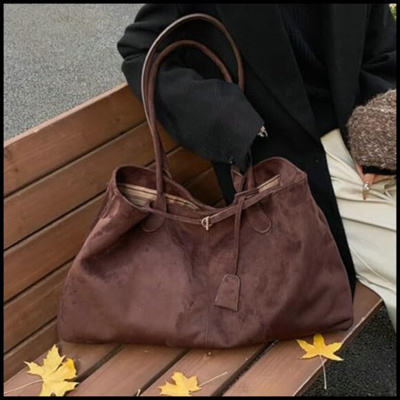 Oversized Suede Hobo Tote Elegant Slouchy Shoulder Bag Minimal Chic Retro - Picture 3 of 7